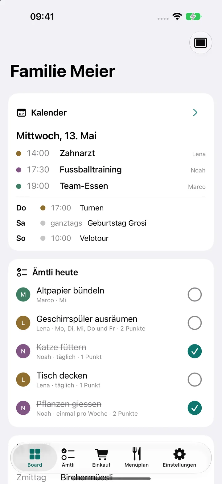 Die ganze Woche auf einen Blick